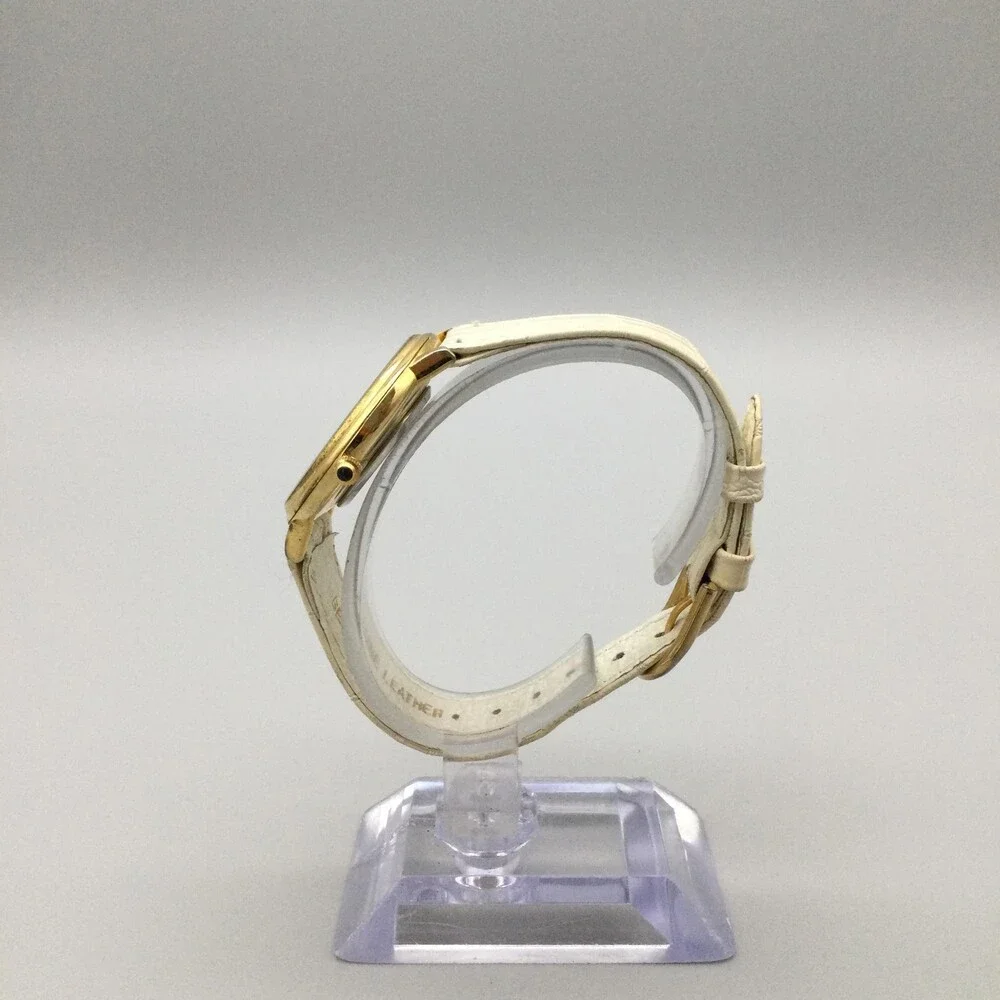 Moulin Womens Watch 32mm Gold Tone Case White Leather Strap New Battery